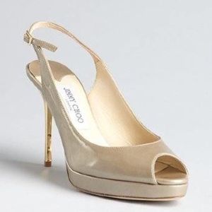 JIMMY CHOO GOLD PATENT LEATHER NOVA PEEPTOE